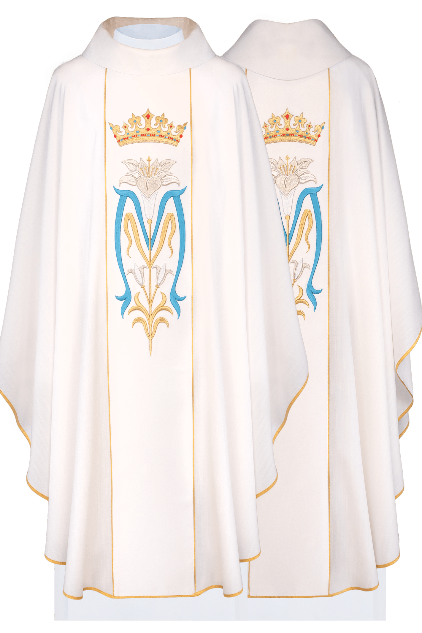 Liturgical chasuble with embroidered crown of the Virgin Mary