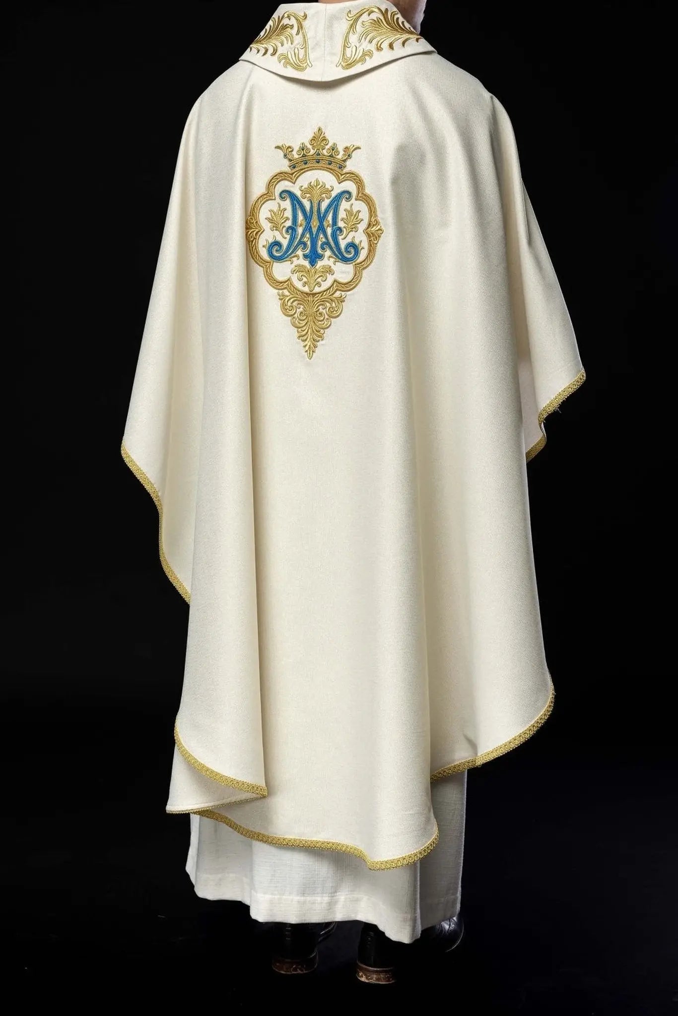 Liturgical Chasuble with Embroidered Marian Coat of Arms and Crown