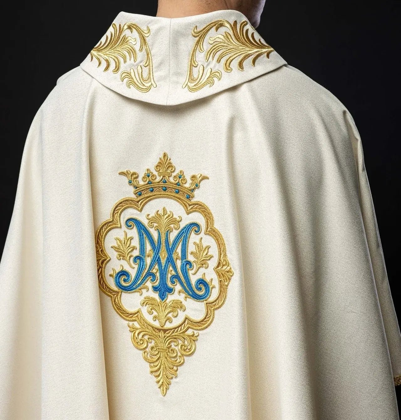 Liturgical Chasuble with Embroidered Marian Coat of Arms and Crown