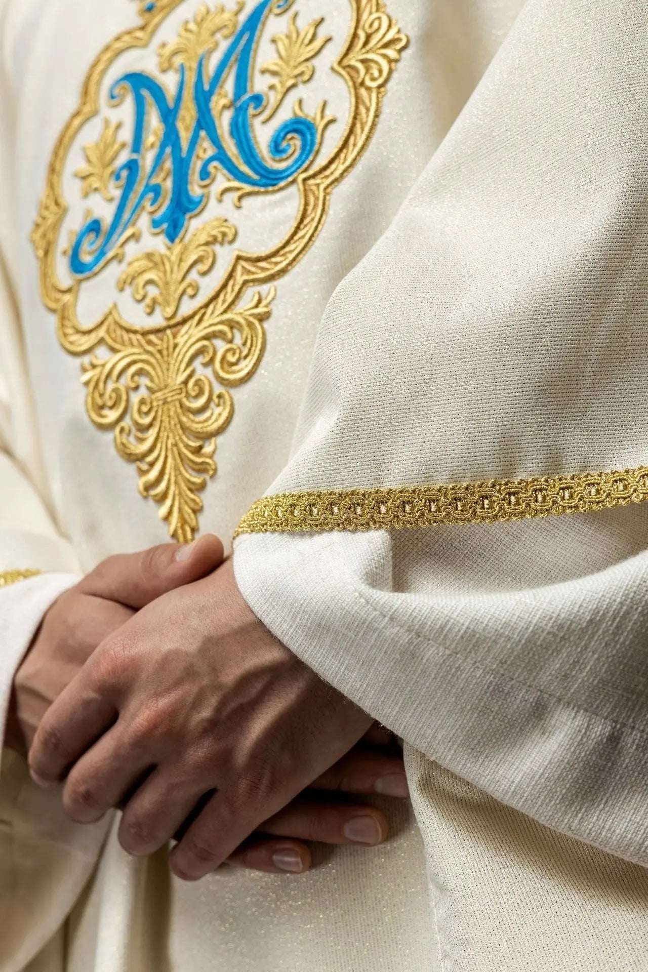 Liturgical Chasuble with Embroidered Marian Coat of Arms and Crown