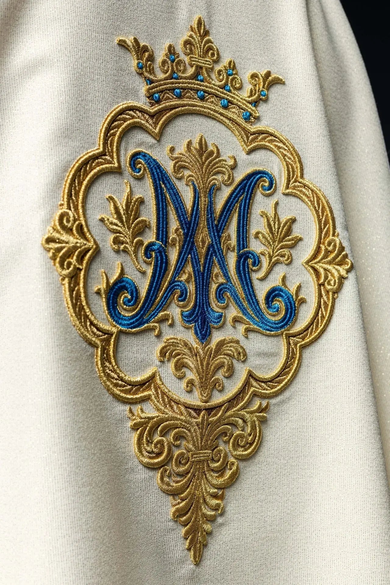 Liturgical Chasuble with Embroidered Marian Coat of Arms and Crown