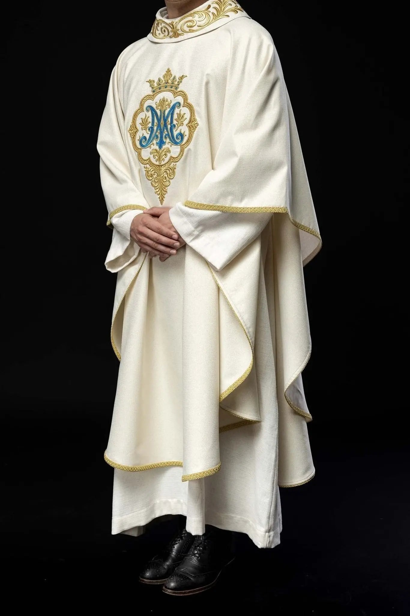 Liturgical Chasuble with Embroidered Marian Coat of Arms and Crown