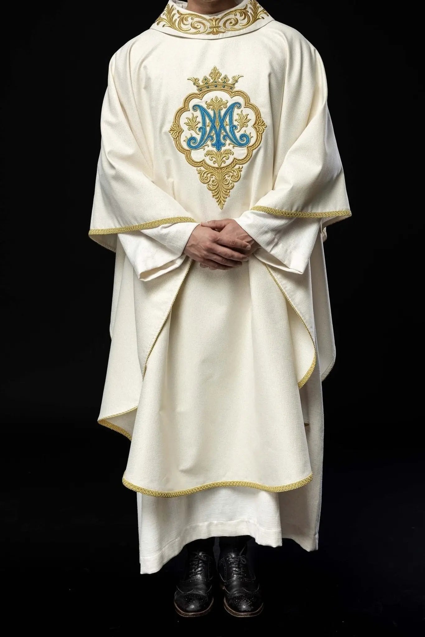 Liturgical Chasuble with Embroidered Marian Coat of Arms and Crown