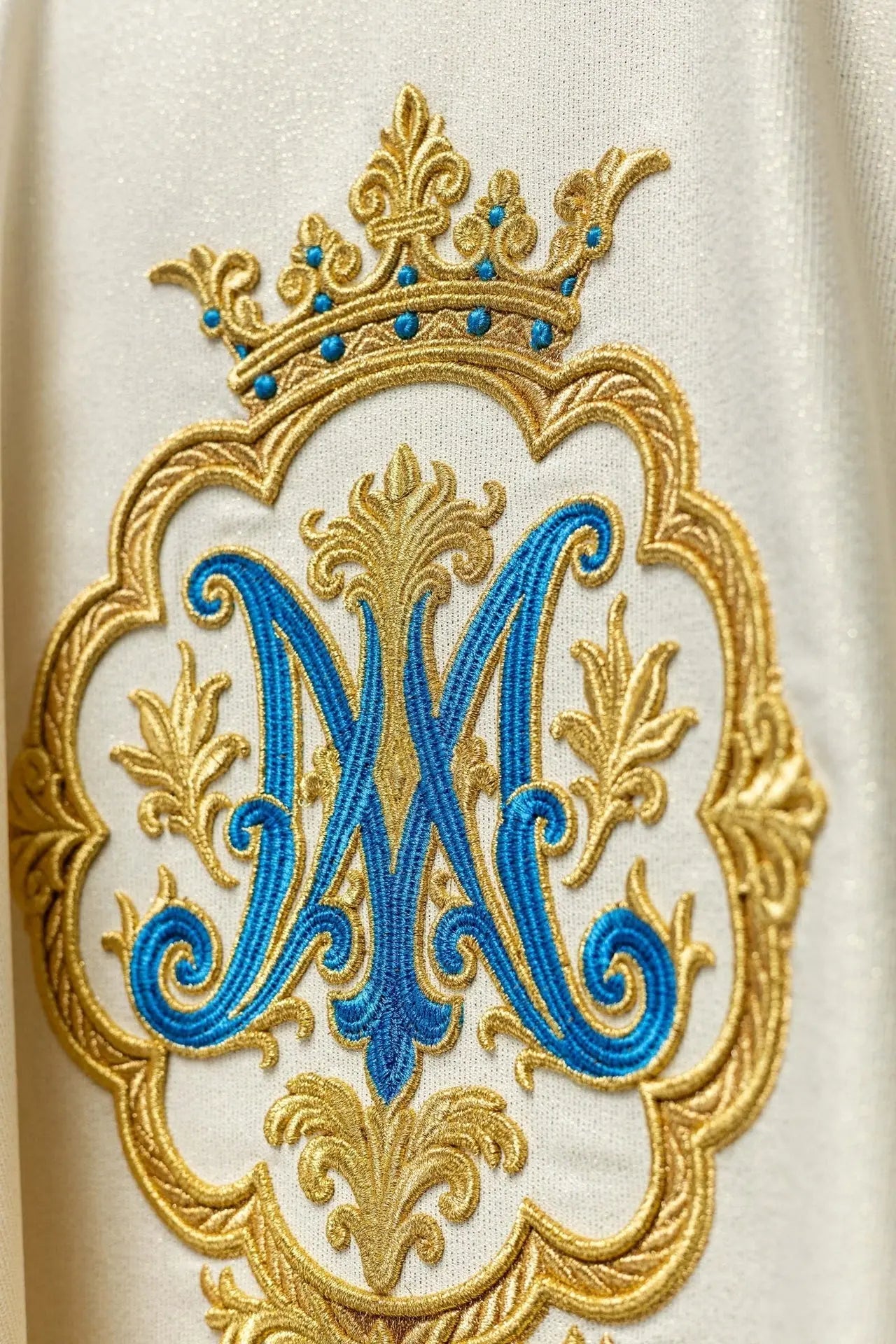 Liturgical Chasuble with Embroidered Marian Coat of Arms and Crown