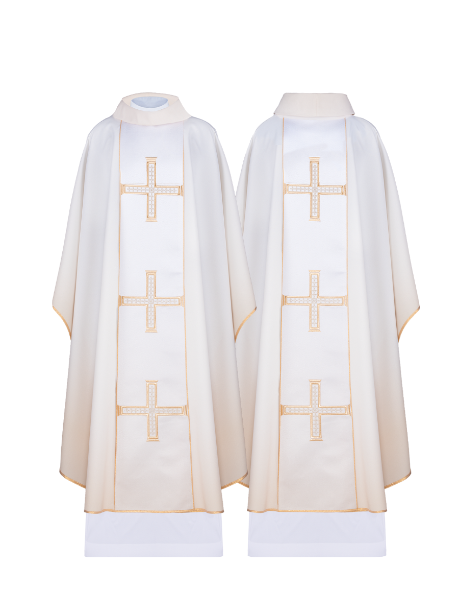 Liturgical chasuble with crosses in ecru