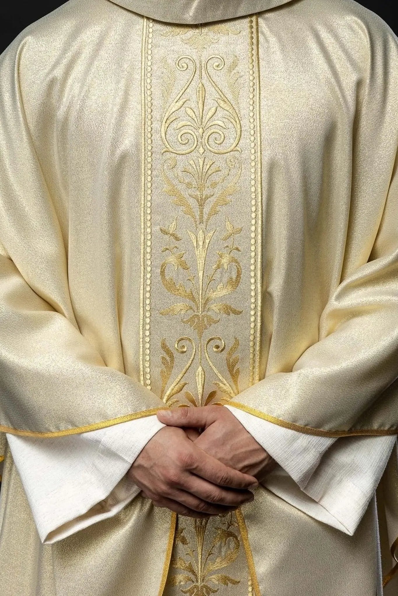 Liturgical chasuble with ornate gold embroidered belt