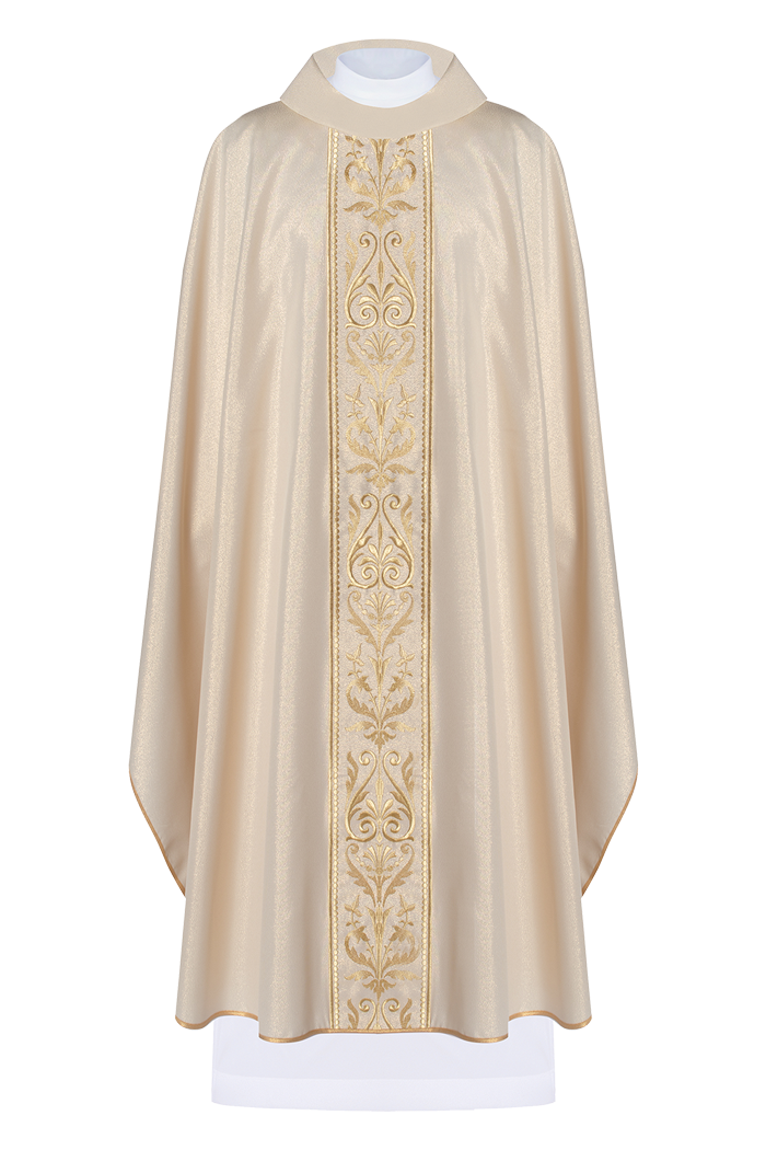 Liturgical chasuble with ornate gold embroidered belt