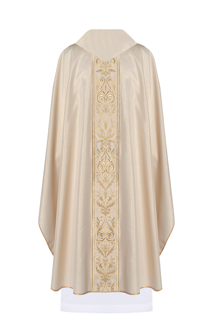 Liturgical chasuble with ornate gold embroidered belt