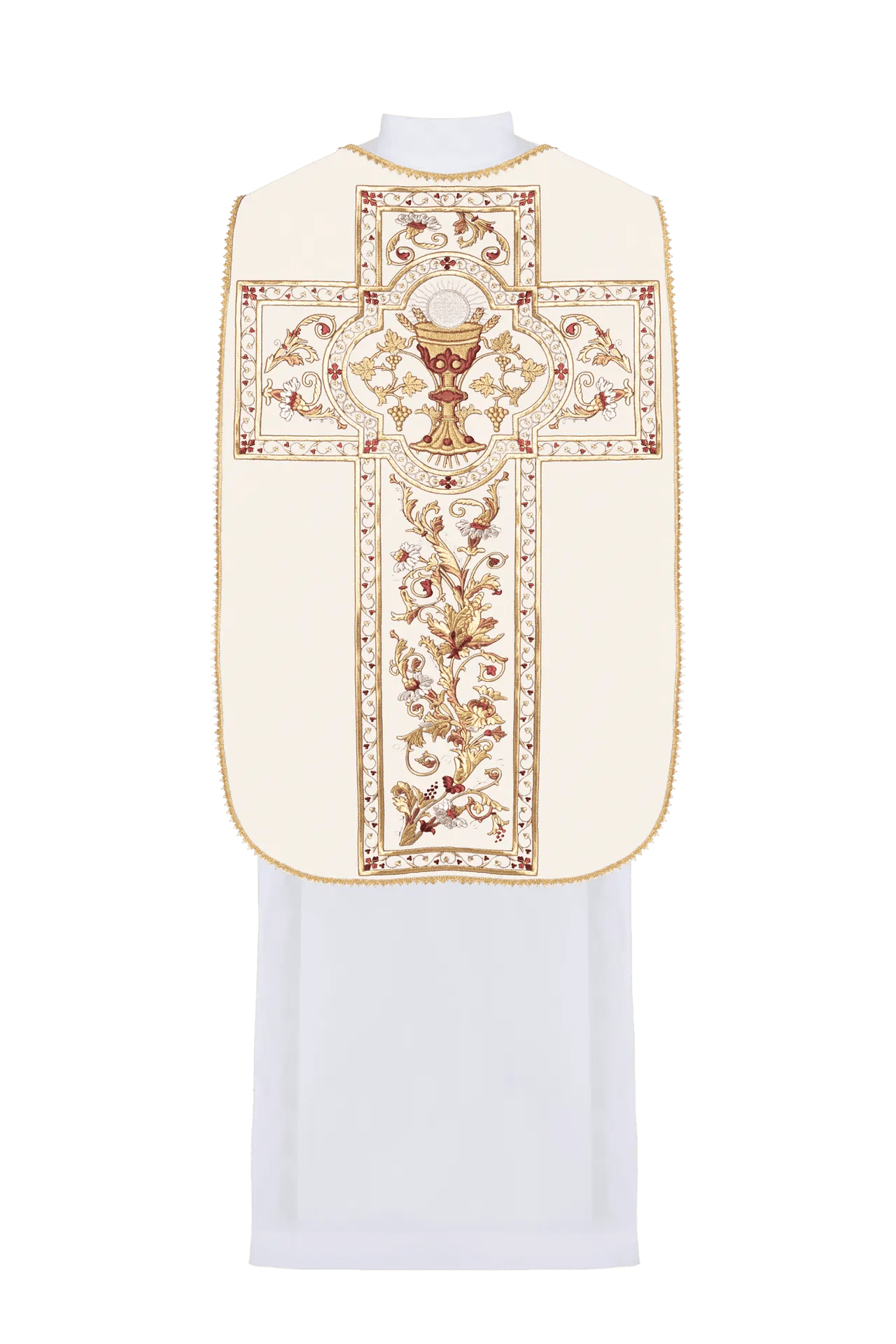 Roman chasuble embroidered with Eucharistic chalice motif