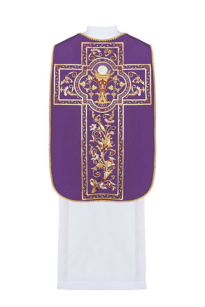 Ornat rzymski haftowany z symbolem kielicha eucharystycznego KOR/198 Fioletowy