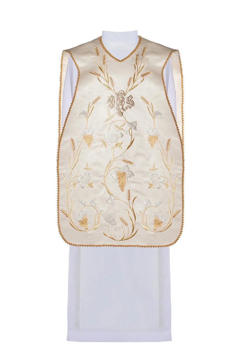 Roman chasuble IHS with ears and grapes motif