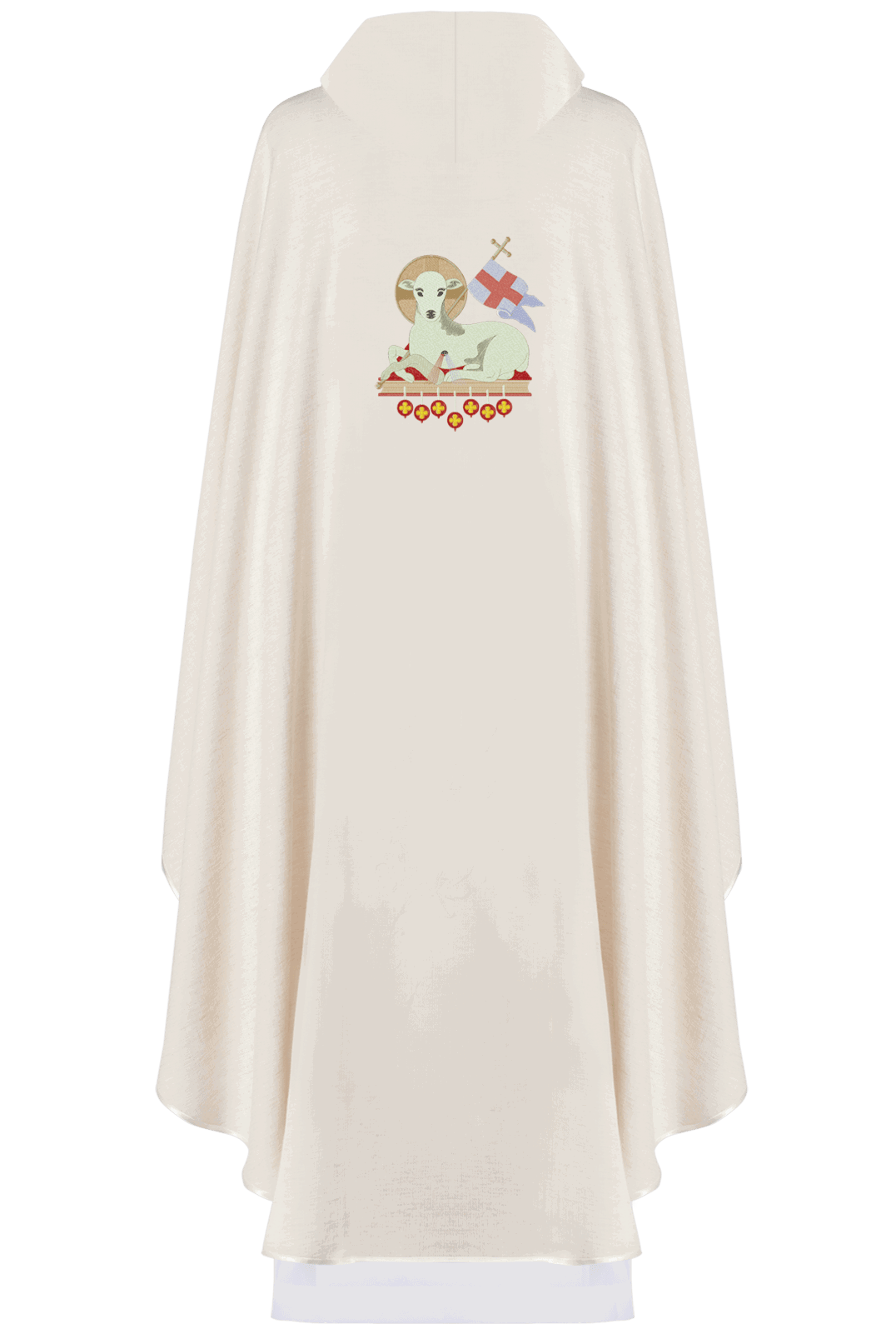 Easter chasuble sewn from natural fabric with an embroidered lamb