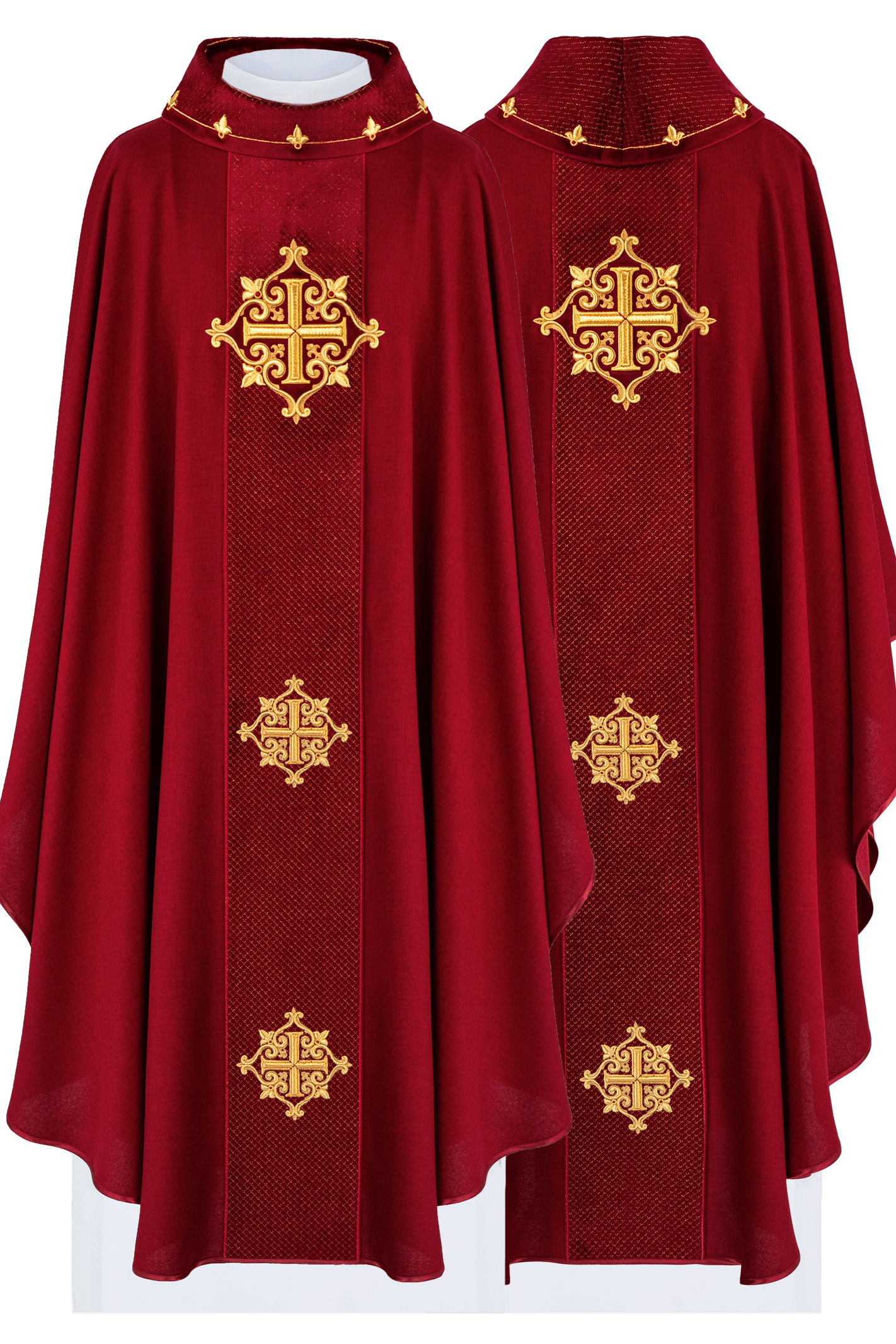 Chasuble with red velvet belt and cross embroidery