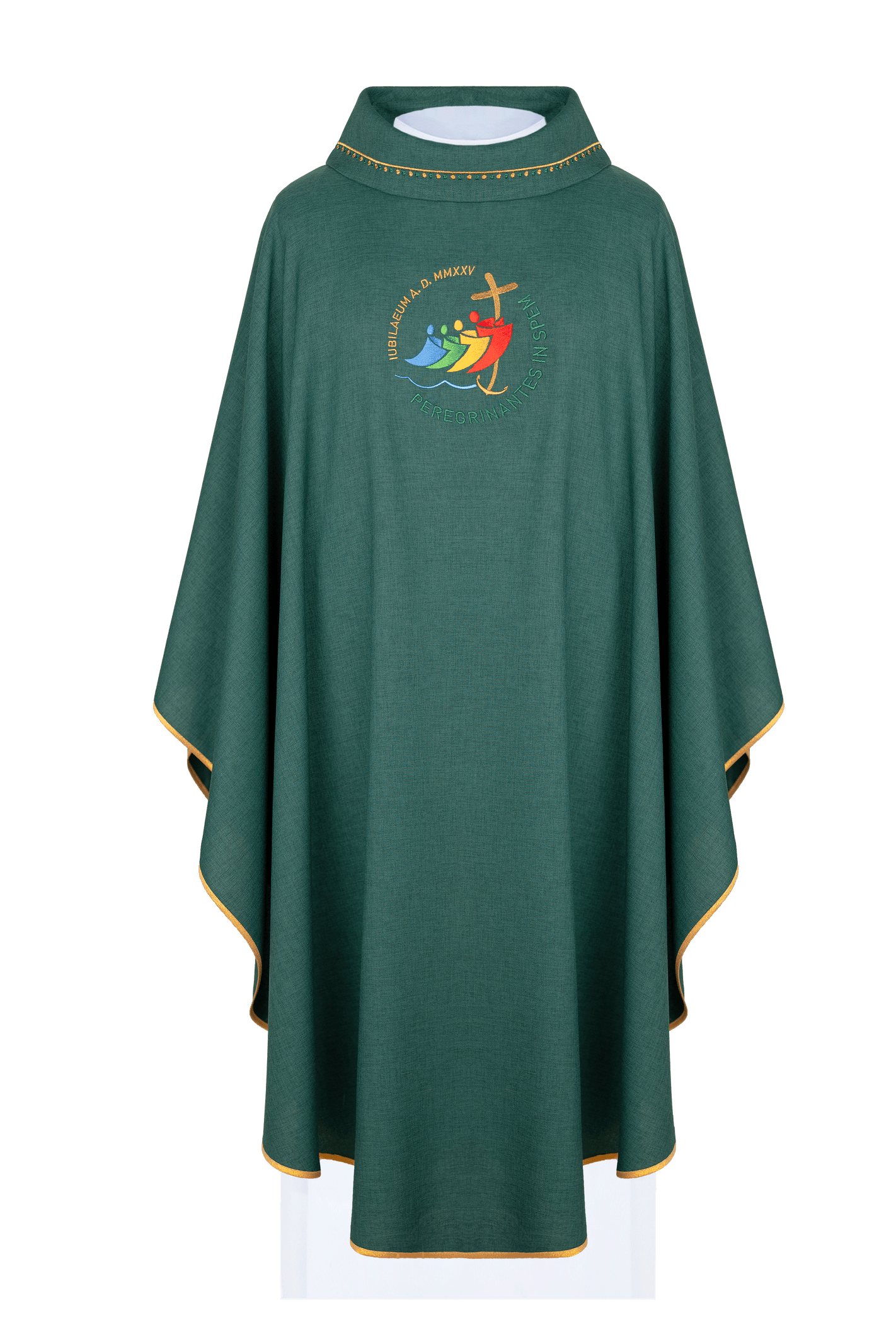 Chasuble with jubilee embroidery with collar trim in green