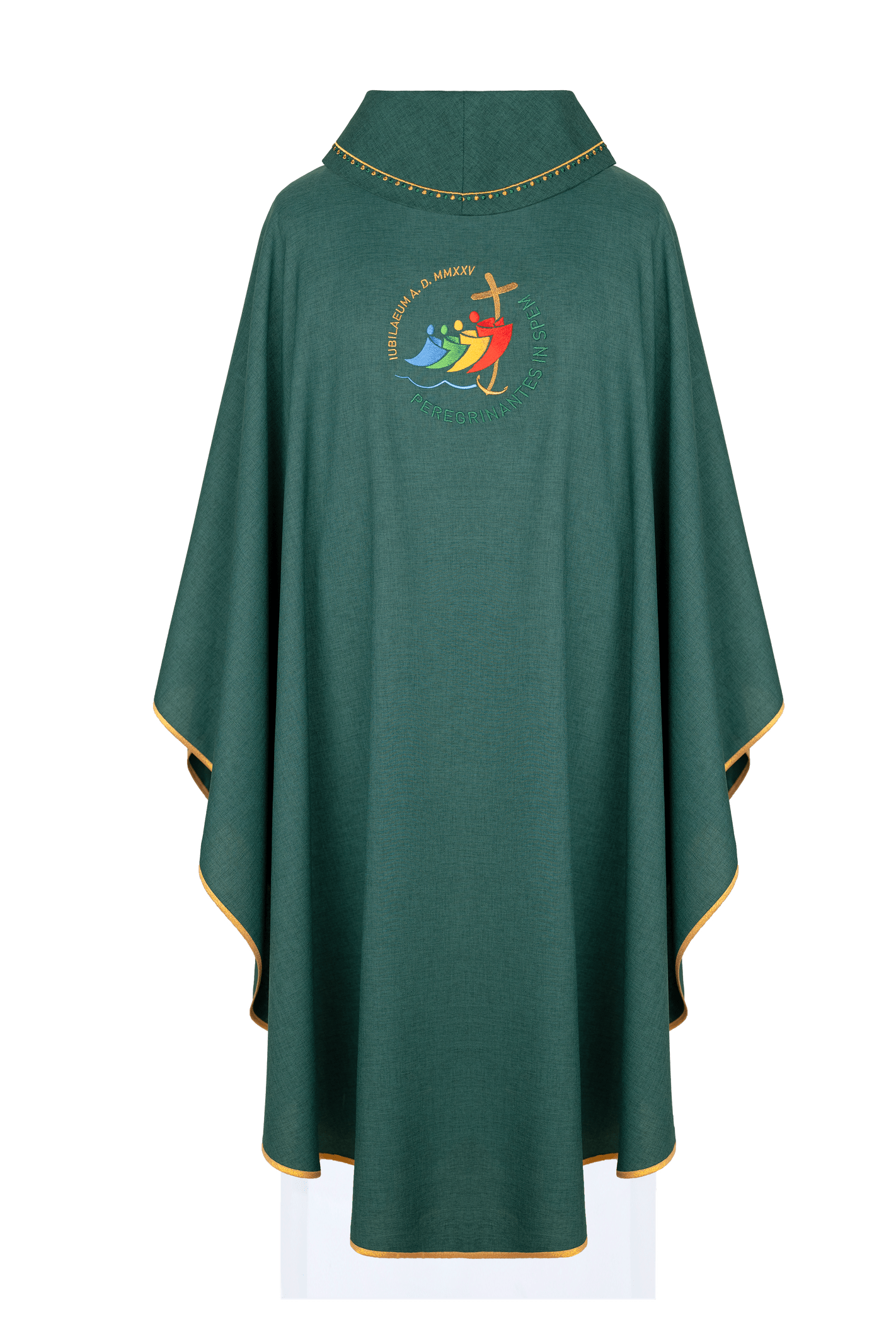 Chasuble with jubilee embroidery with collar trim in green