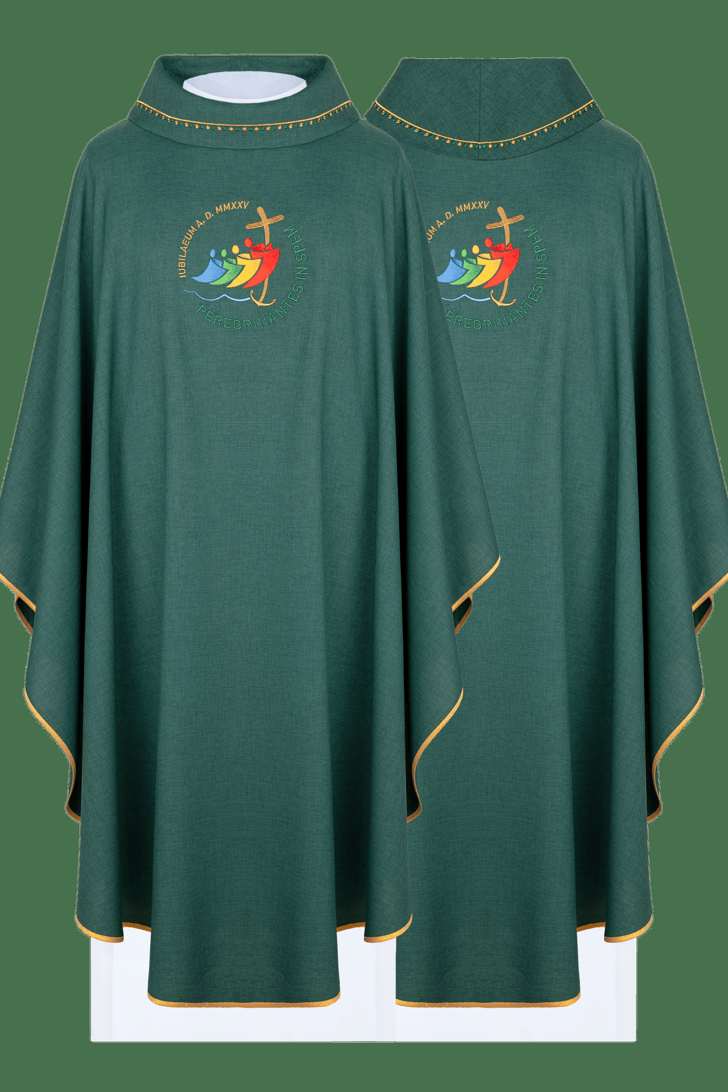 Chasuble with jubilee embroidery with collar trim in green