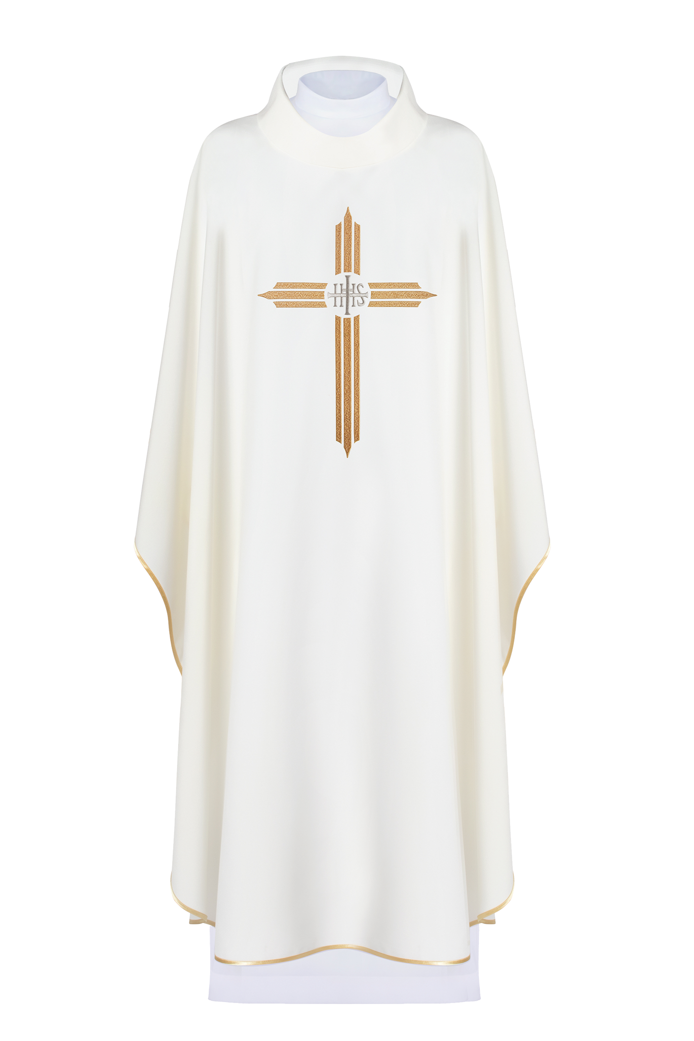 Chasuble with embroidery of the Cross and IHS in ecru