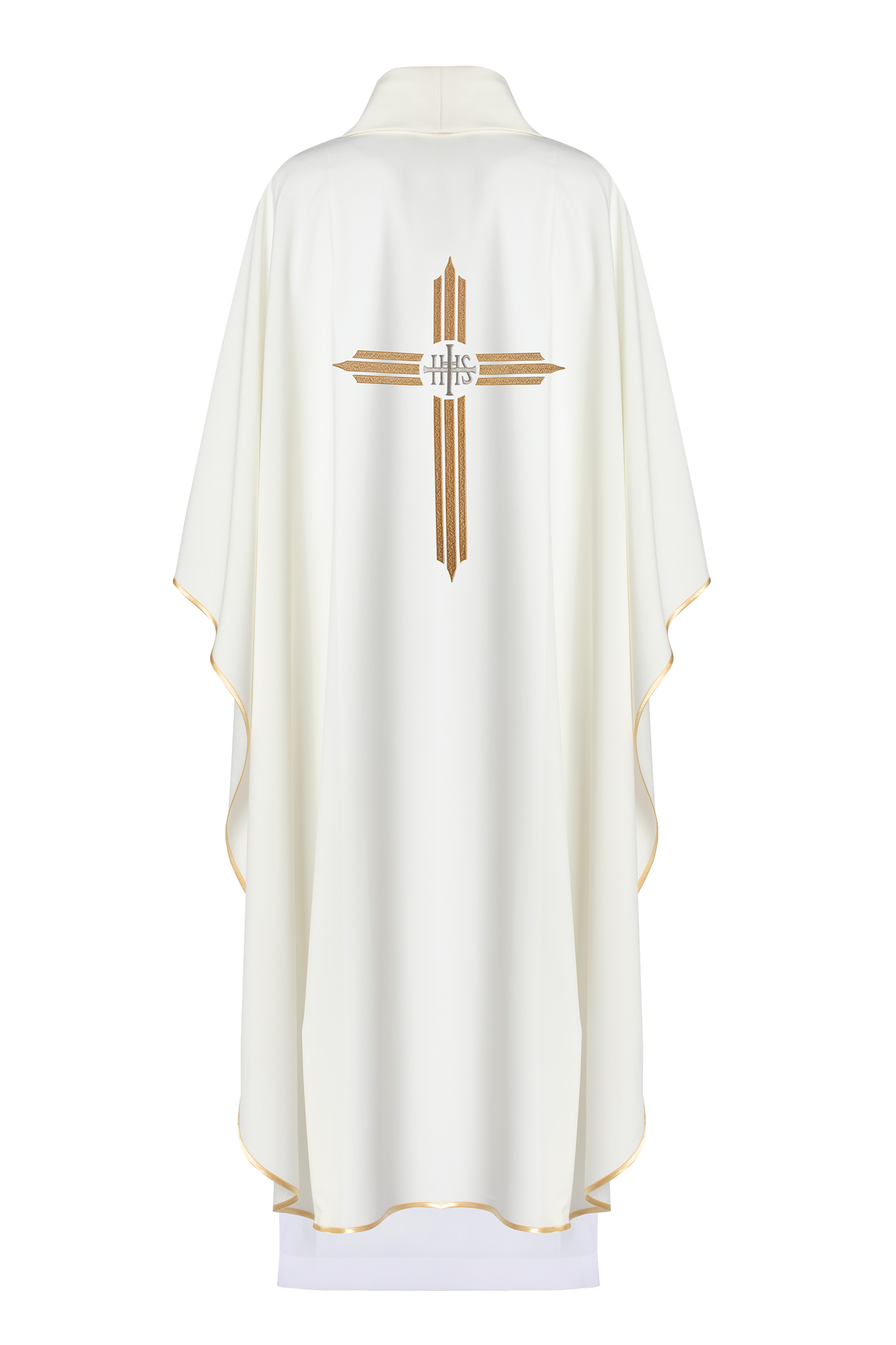 Chasuble with embroidery of the Cross and IHS in ecru