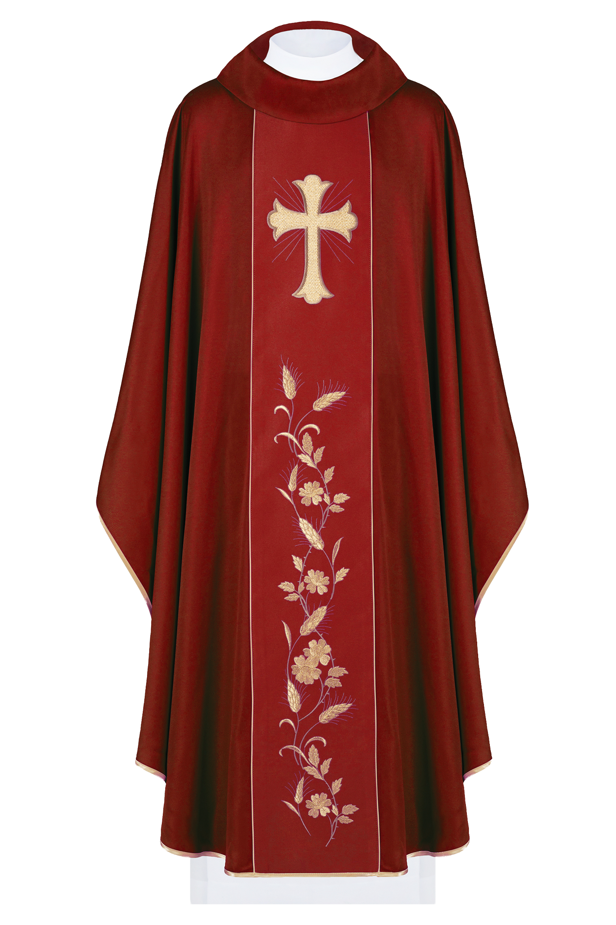 Chasuble with embroidered cross and ears in red