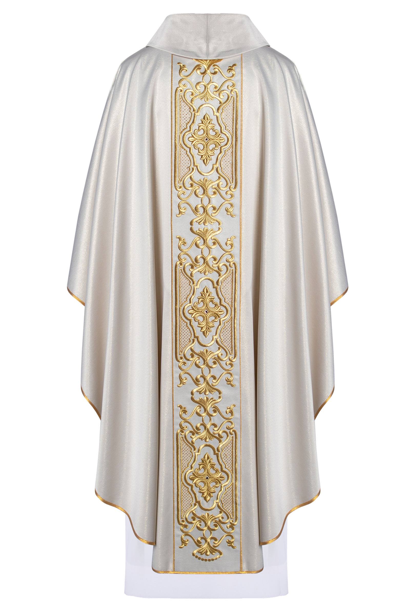 Shimmering fabric chasuble with rich gold embroidery on the belt