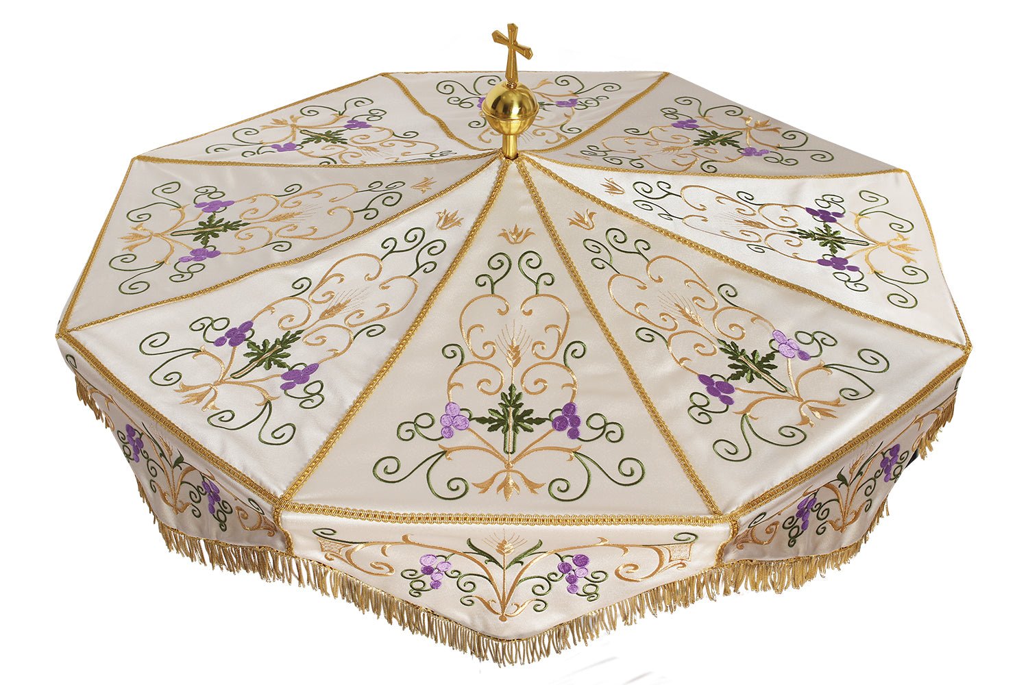 Processional umbrella with gold blue embroidery