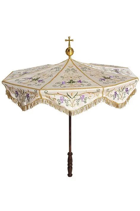 Processional umbrella with gold blue embroidery