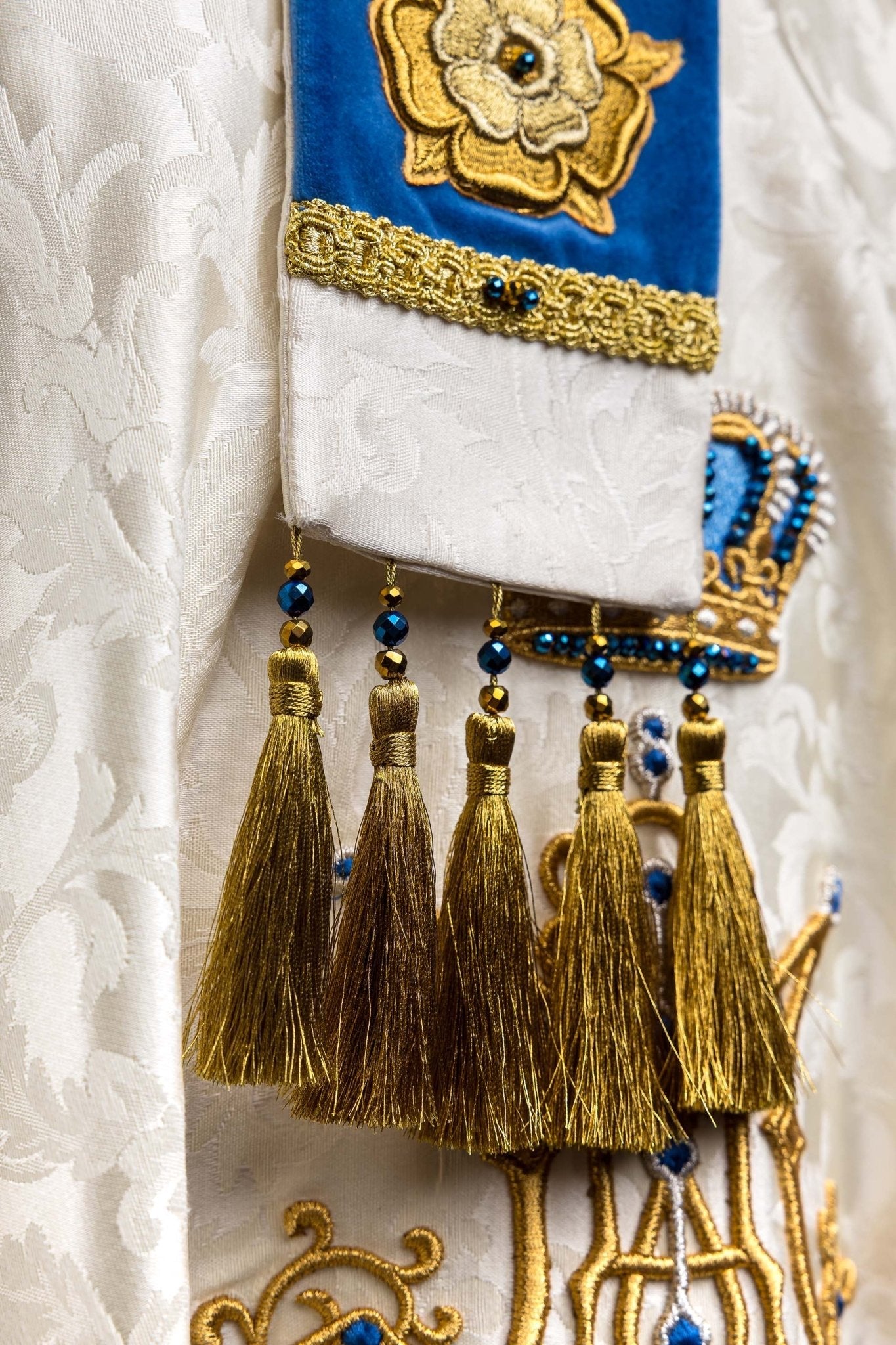 Ecru Handmade Marian Mitre with Natural Stones