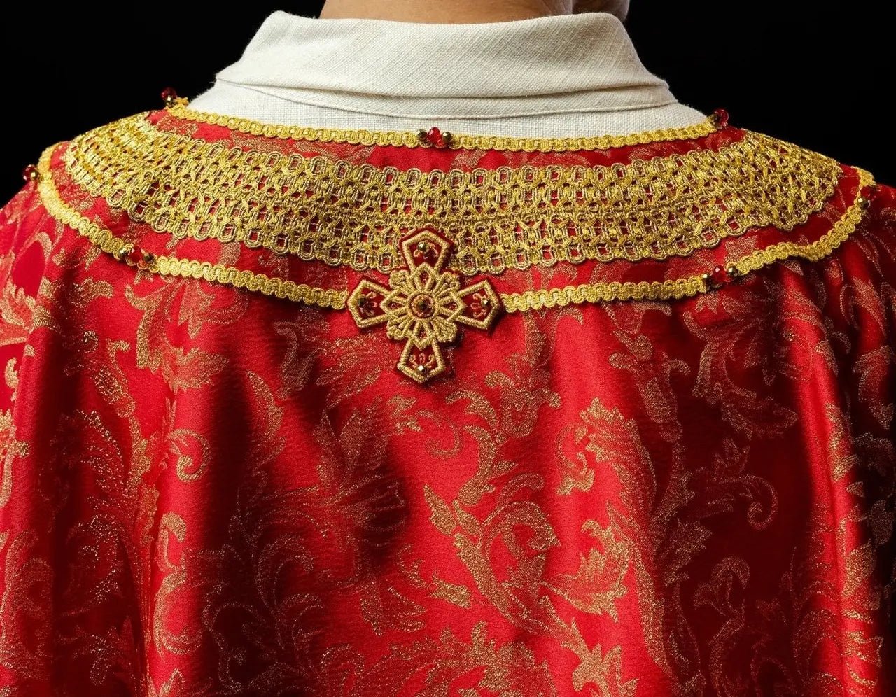 Handmade Red Chasuble with Natural Stones – Handmade Collection 7010