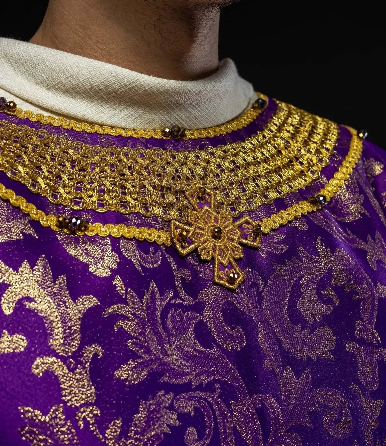 Handcrafted Violet Chasuble with Natural Stones – Handmade Collection 7010