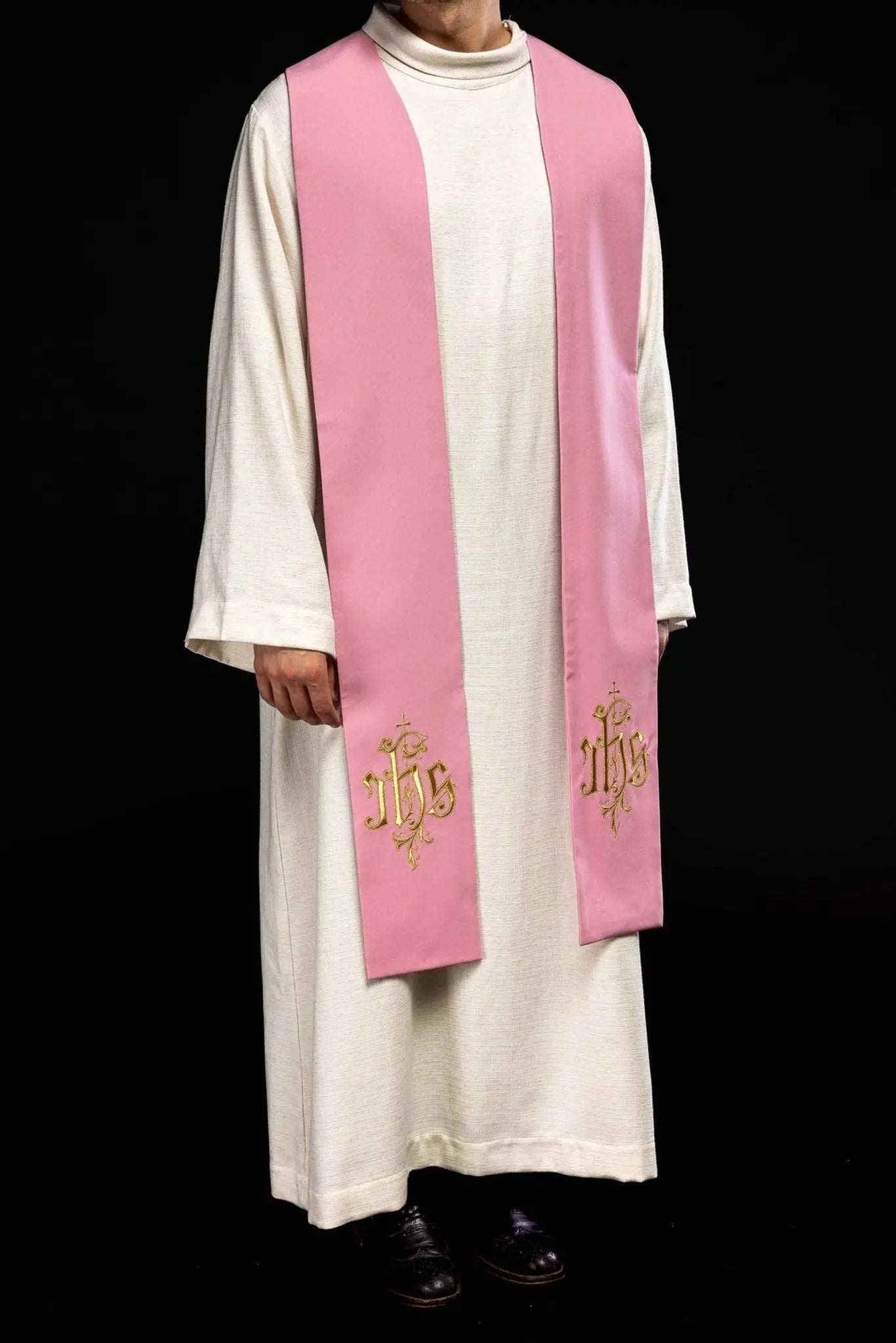 Pink IHS priest's stole
