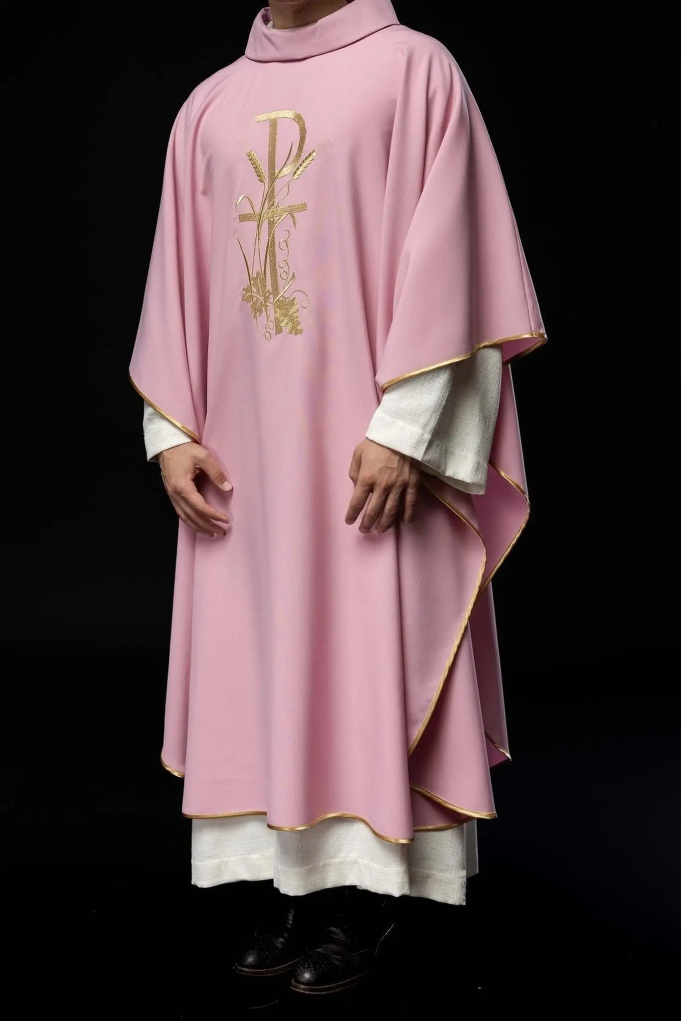 Pink chasuble with gold cross embroidery