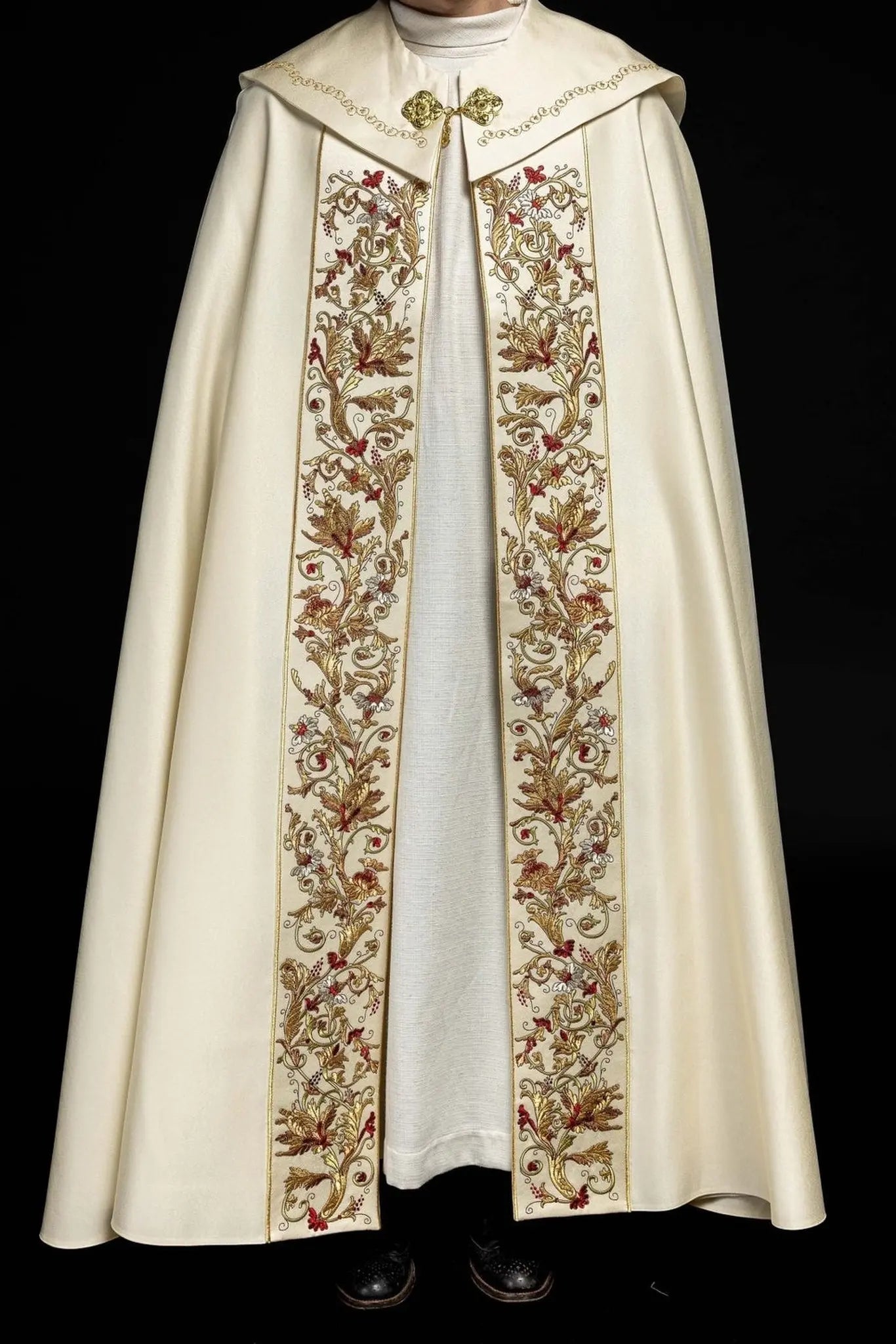 Ecru satin liturgical chapel with embroidered gold IHS