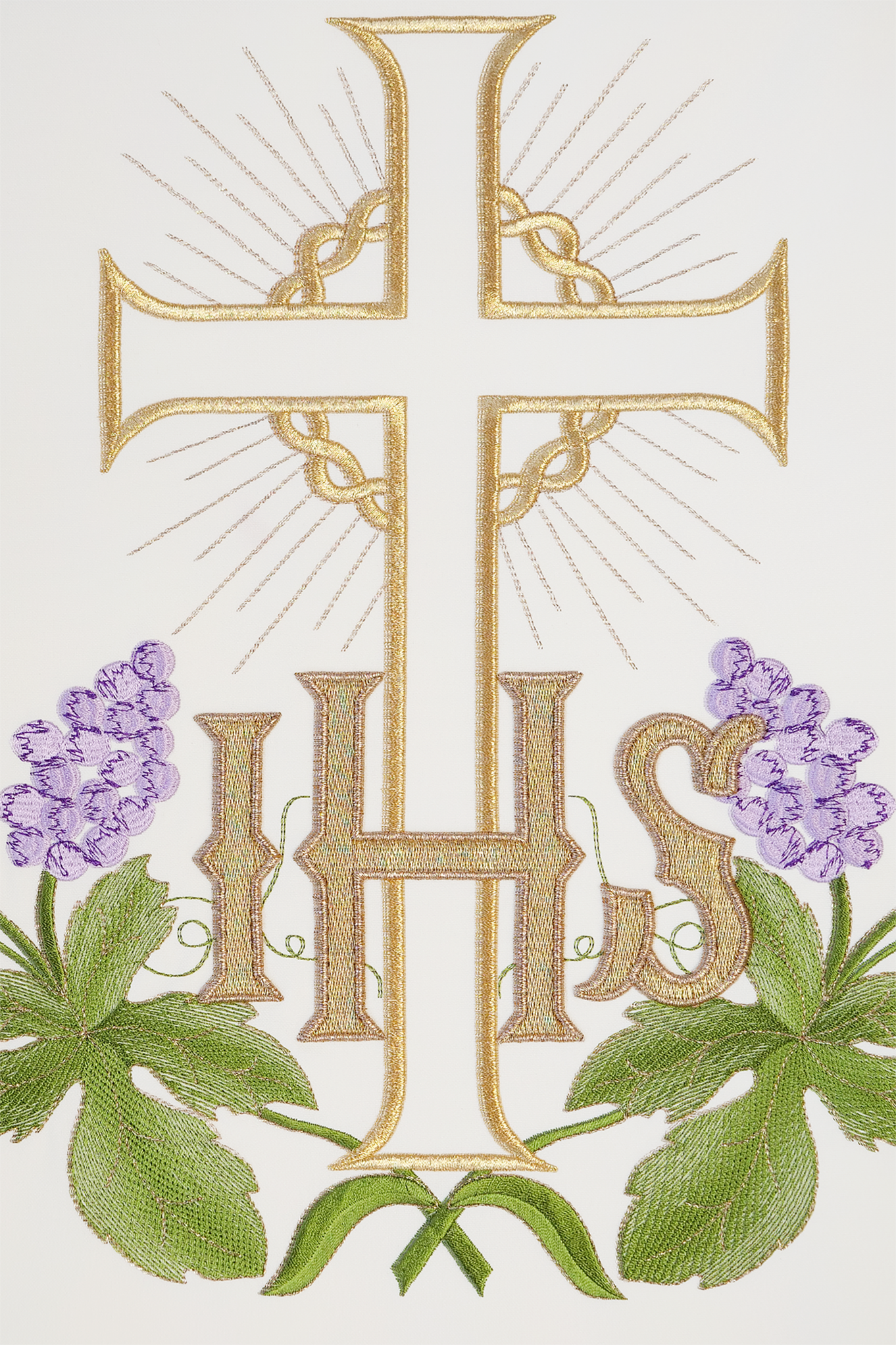 Embroidered lectern napkin with IHS motif and cross