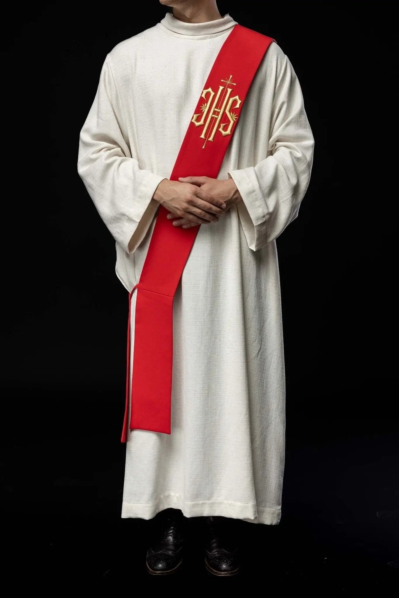 Diaconate stole embroidered IHS with Cross