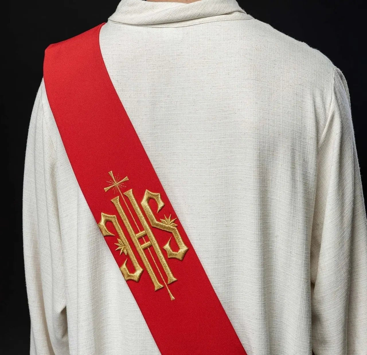 Diaconate stole embroidered IHS with Cross