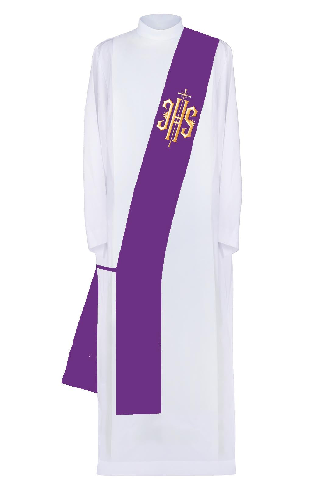 Diaconate stole embroidered IHS with Cross