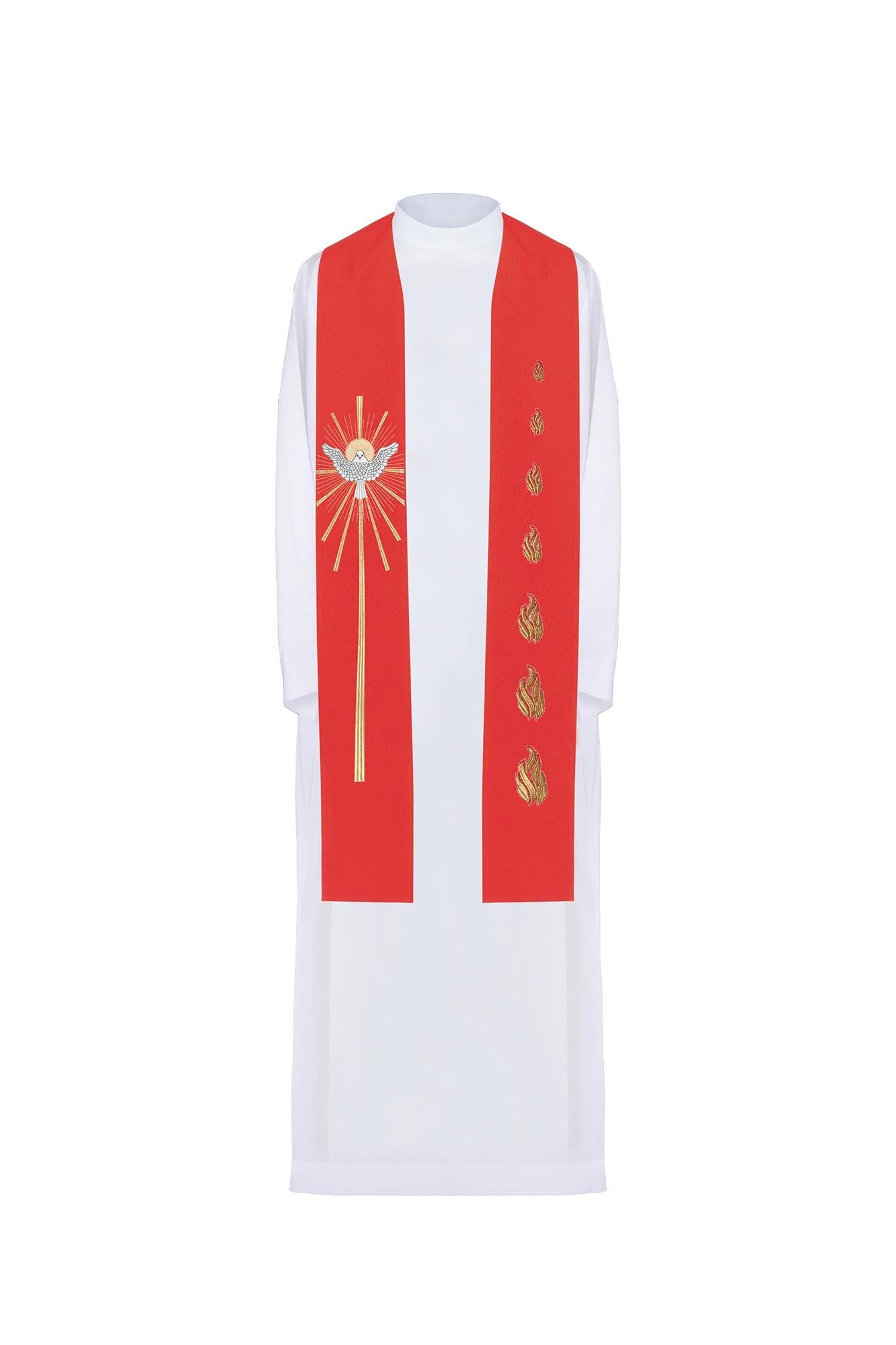 Embroidered stole Holy Spirit and Tongues of Fire Red