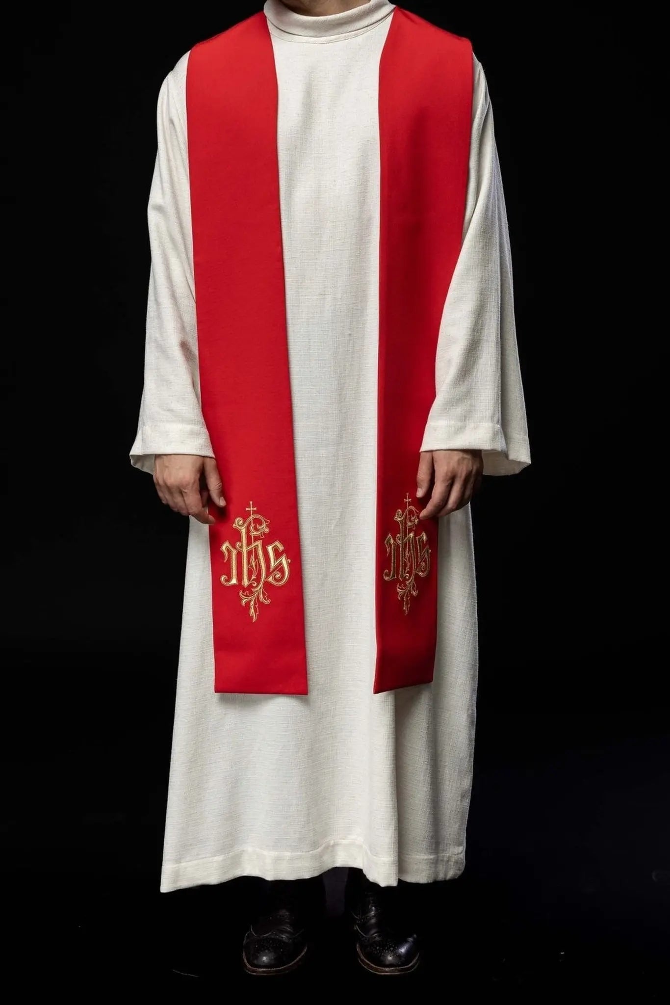Embroidered stole IHS red