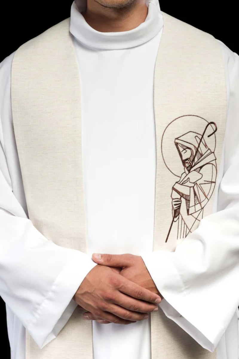 Embroidered stole "Jesus the Good Shepherd" in ecru