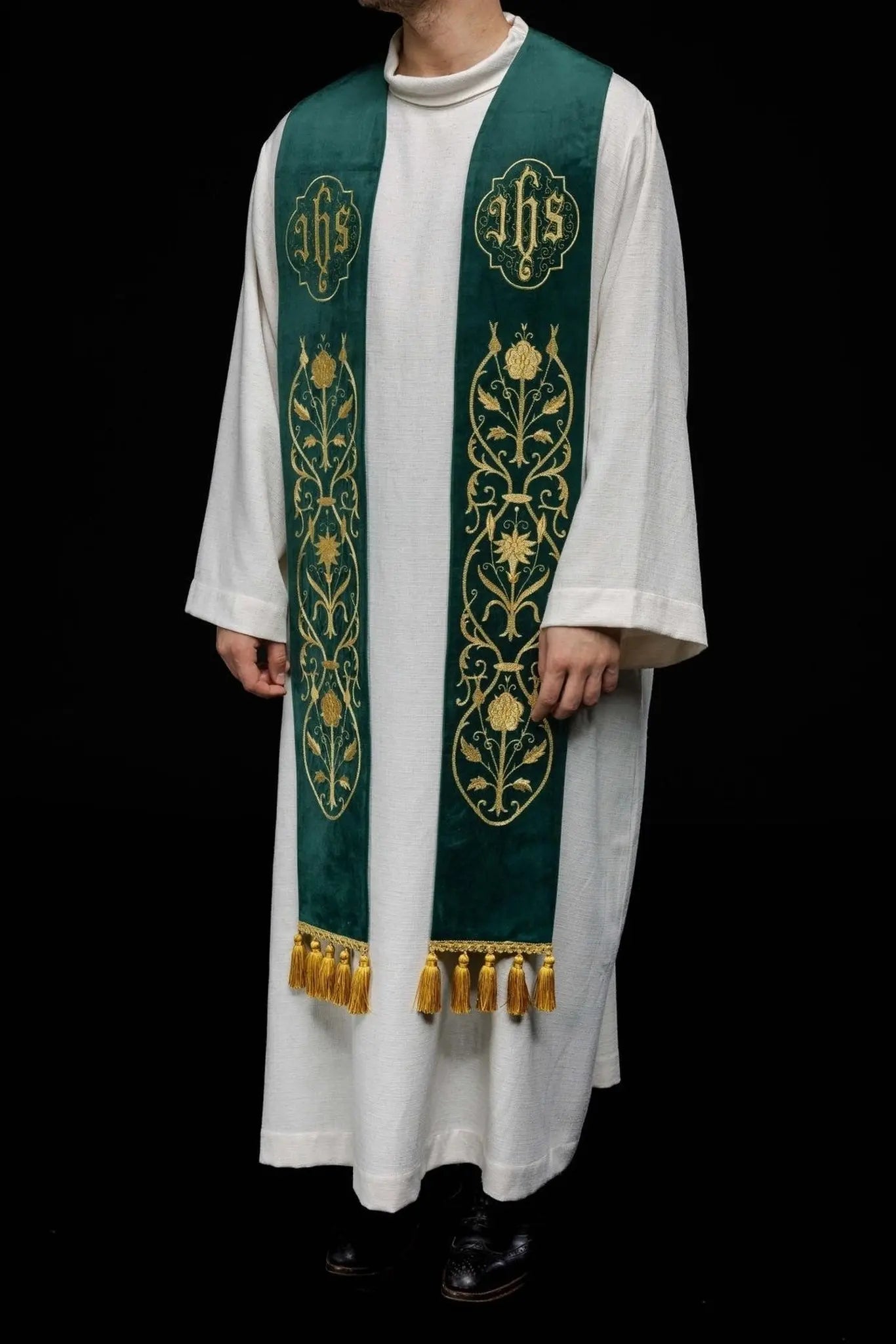 Green Embroidered Stole with IHS