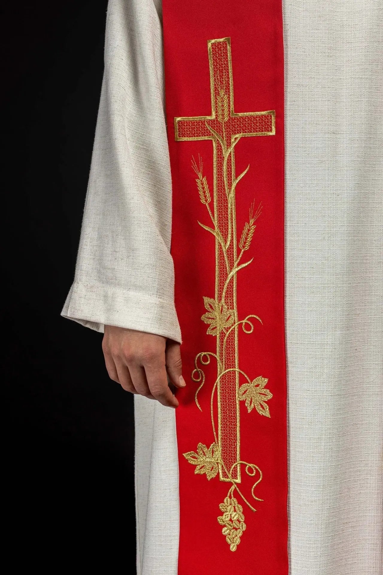 Priest's stole red embroidered Cross