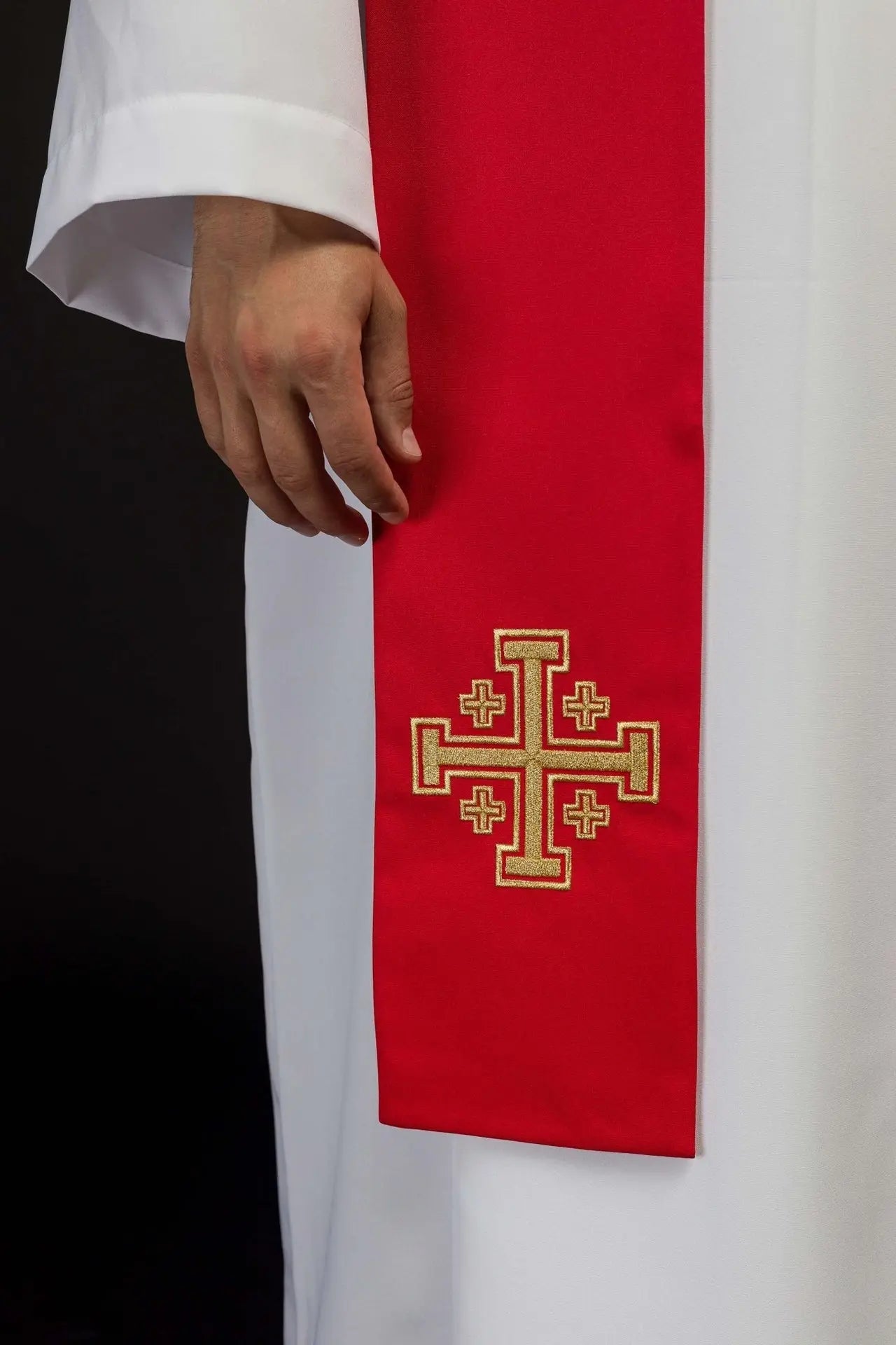 Priestly stole red embroidered Jerusalem Cross