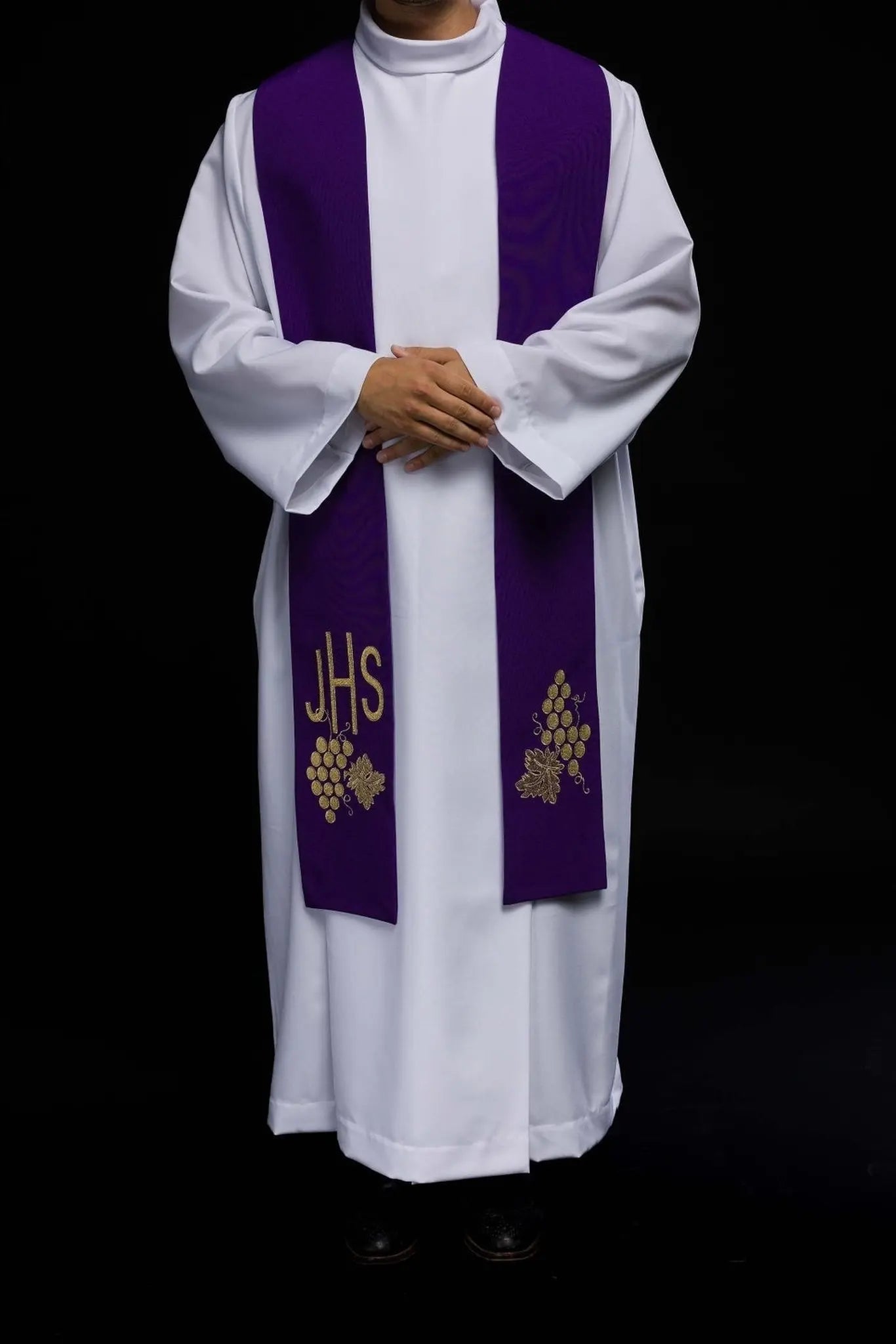 Priest's stole purple embroidered IHS with grapes