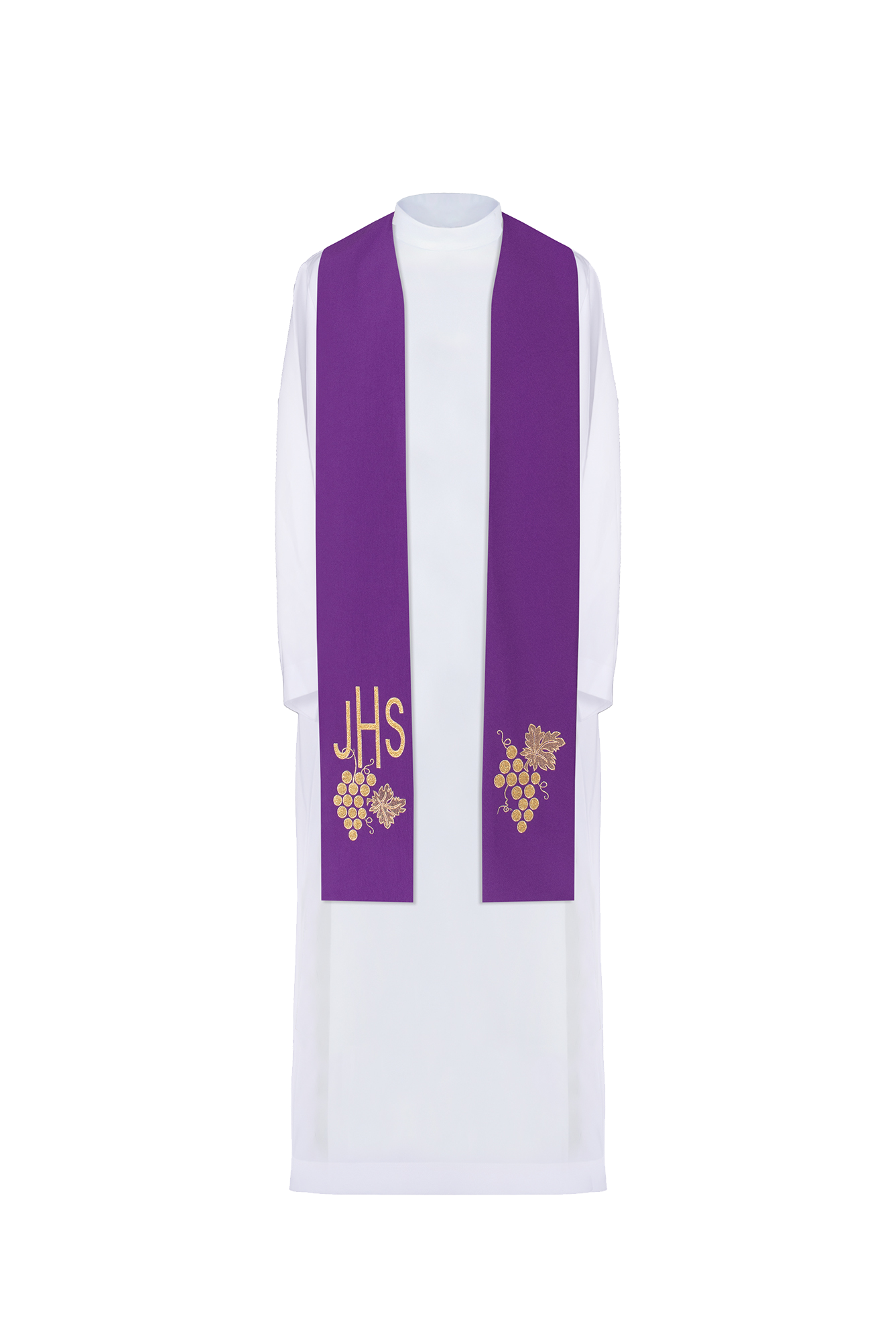 Priest's stole purple embroidered IHS with grapes