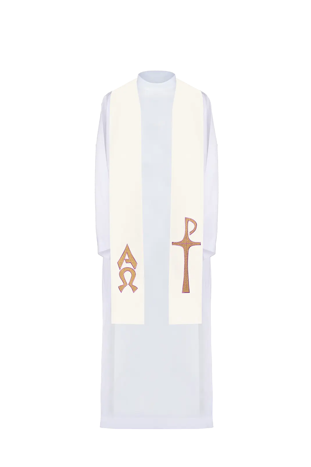 Alpha and Omega ecru embroidered priest's stole