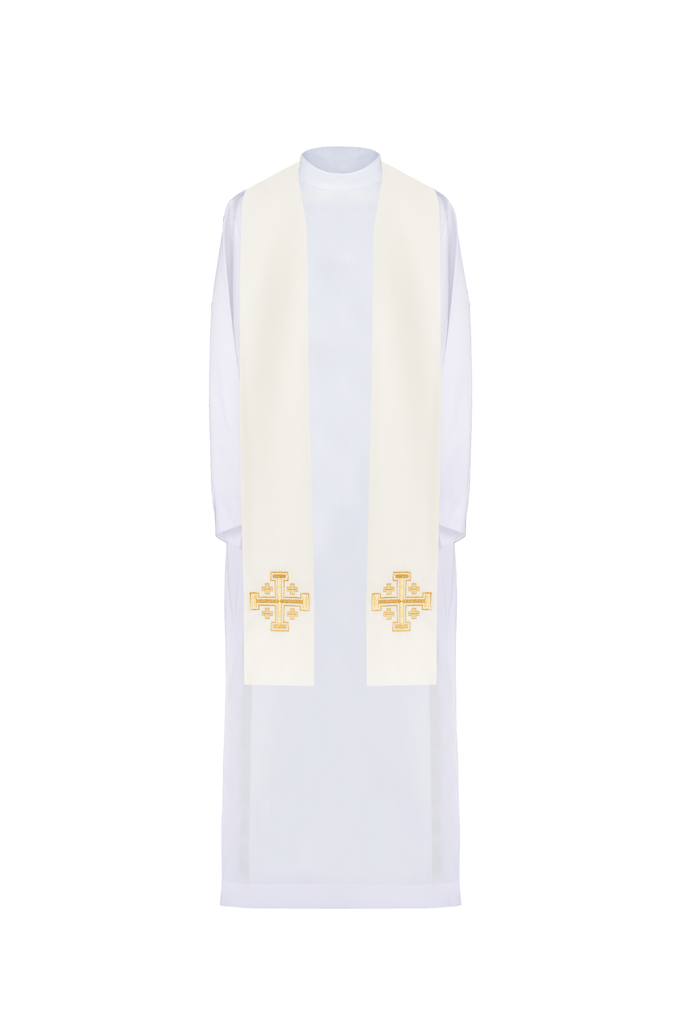 Priestly stole embroidered ecru Cross of Jerusalem