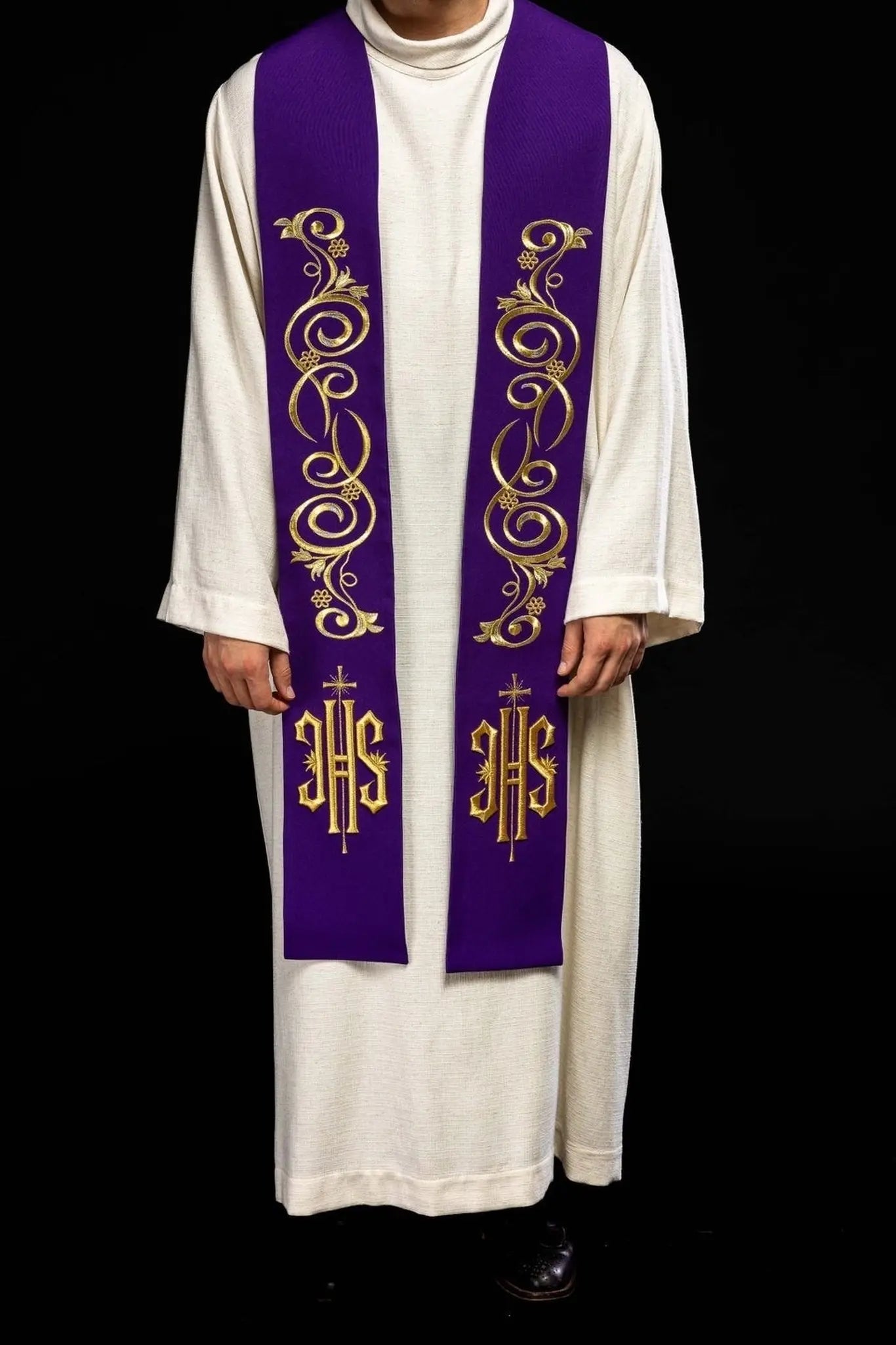 Embroidered priest's stole IHS Purple