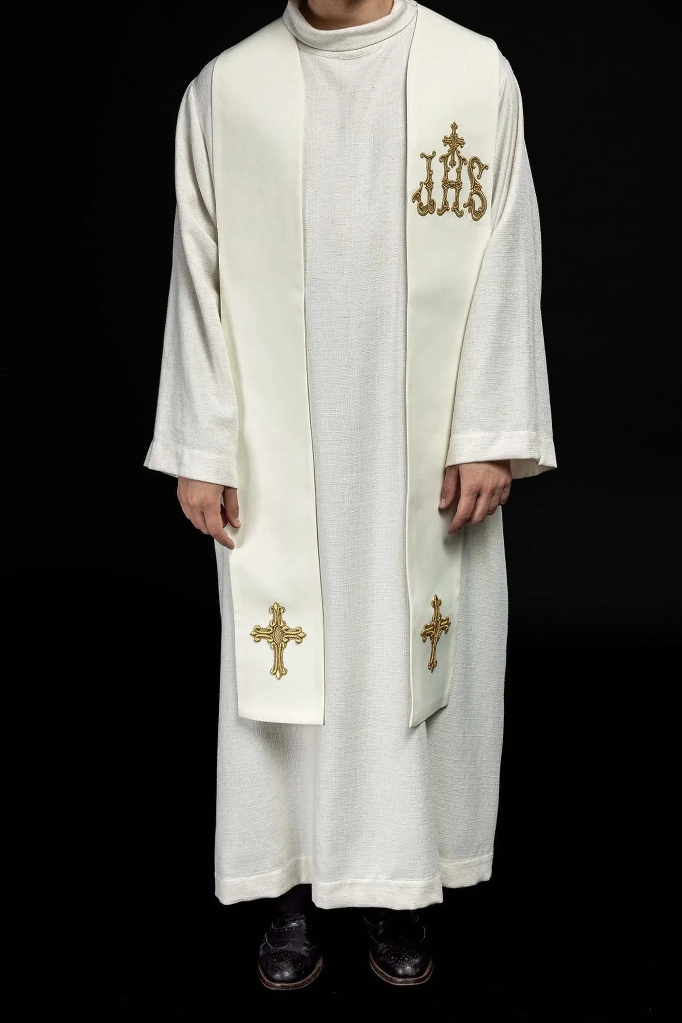 Estola do sacerdote bordada Cruz e IHS cru