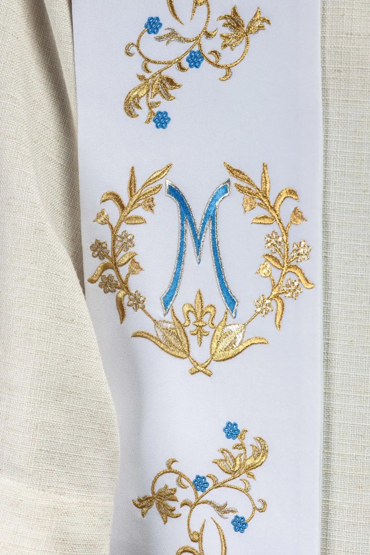 Embroidered Marian priest's stole White