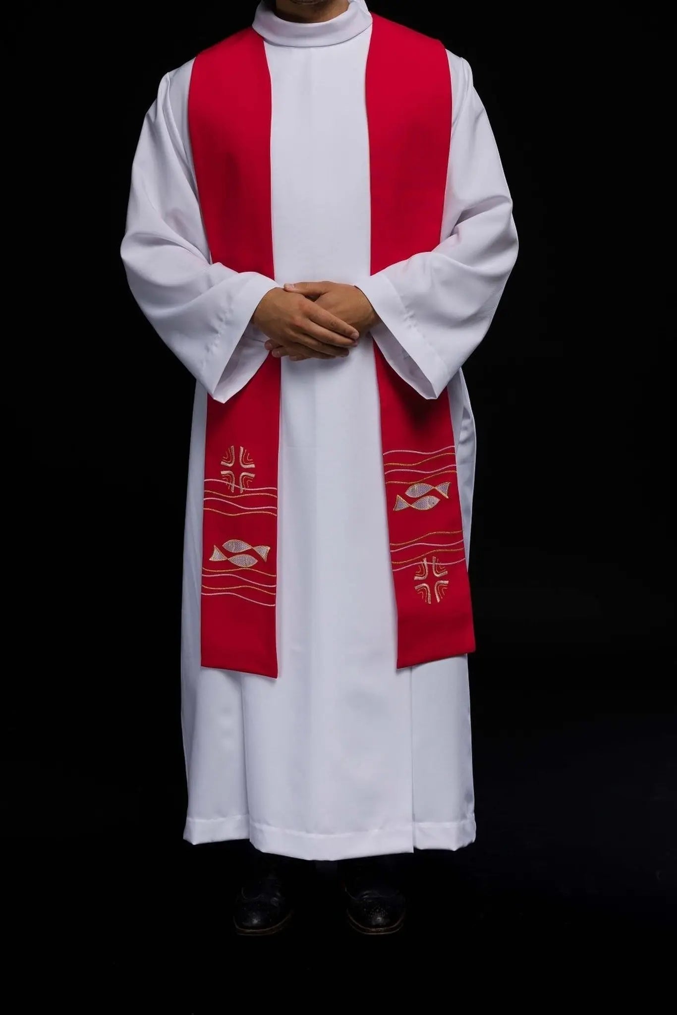 Embroidered priest's stole Fish Red